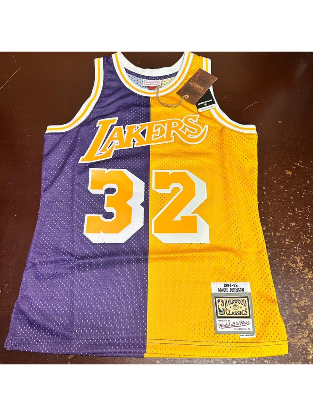 Los Angeles Lakers, Magic Johnson Mitchell & Ness split jersey purple gold, med